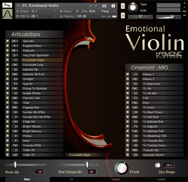 Emotional Violin Articulations Screen