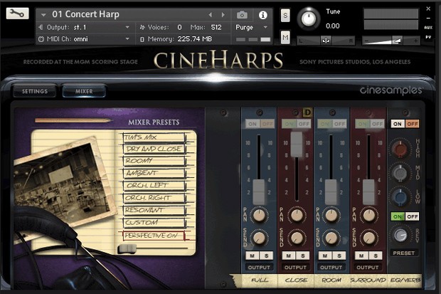 CineHarps GUI Screen