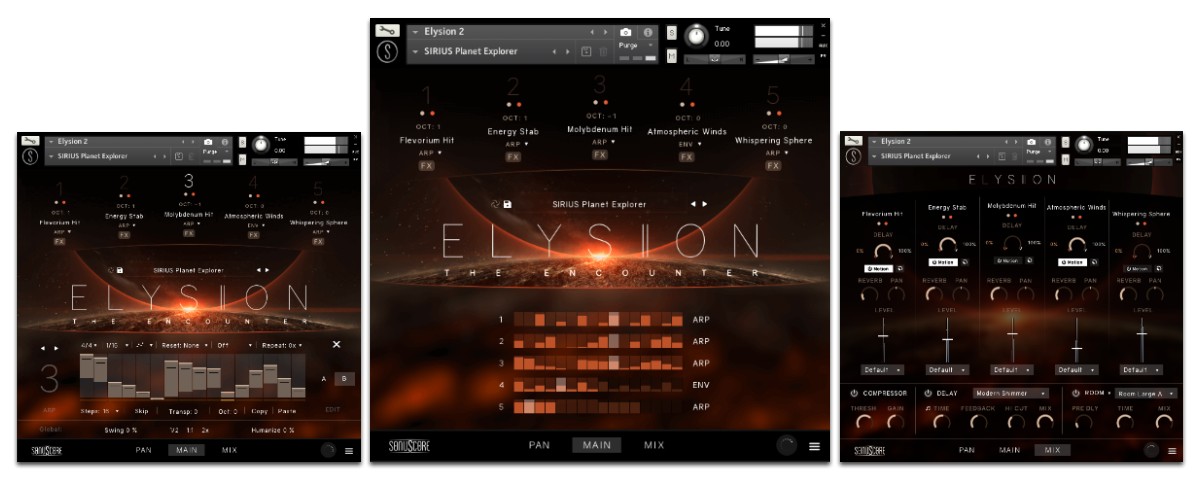 Elysion 2 Main, Arp and Mixer GUI