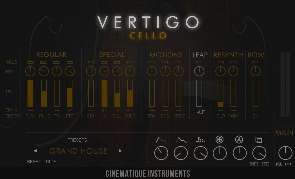 Vertigo Cello Main GUI Screen