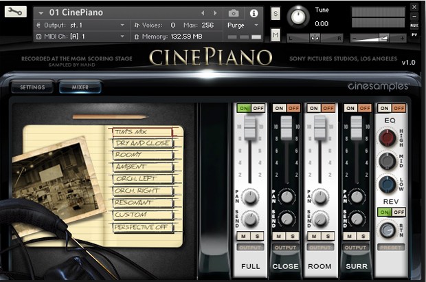 CinePiano GUI Screen 1