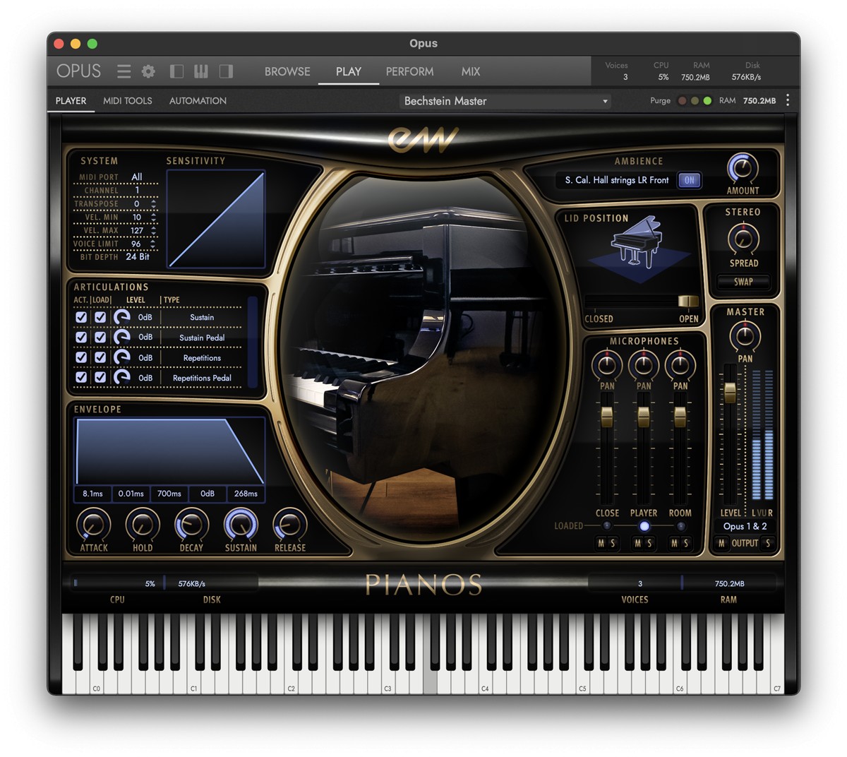 Pianos OPUS GUI Screen