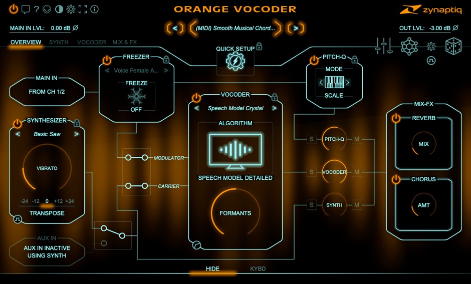 Orange Vocoder Overview GUI